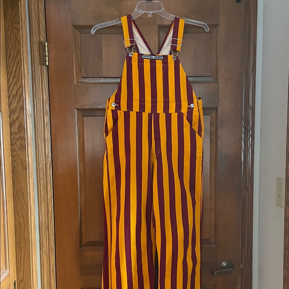 Striped Overalls in Maroon and Golden Yellow Youth Large
